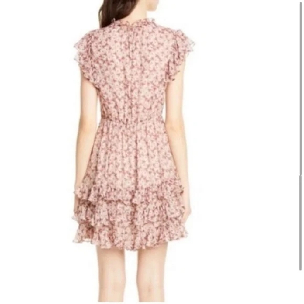 Rebecca Taylor Lucia Floral Romantic Dress Silk Ruffle Pink Gold Metallic Size 2 - Picture 3 of 10